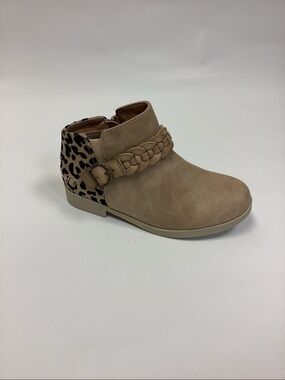 Blowfish Tan Braided Ankle Boots with Leopard Accent